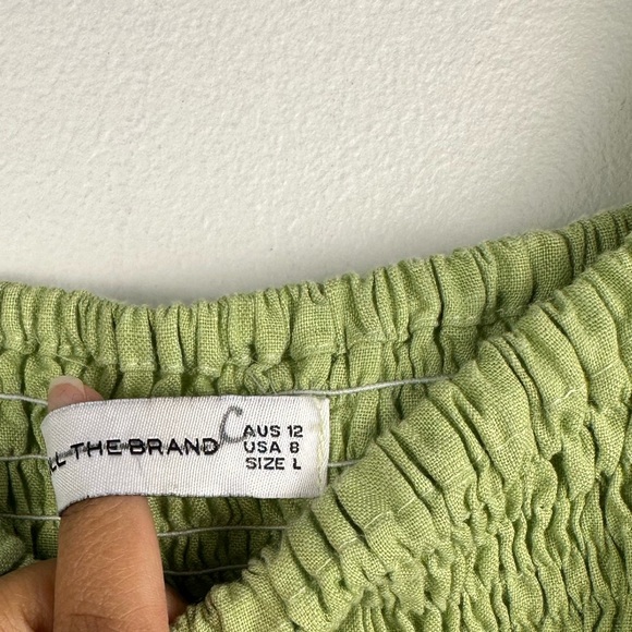 Faithful the Brand Cette Linen Lime Green Smocked Ruffled Mini Dress Sz L - Picture 6 of 8